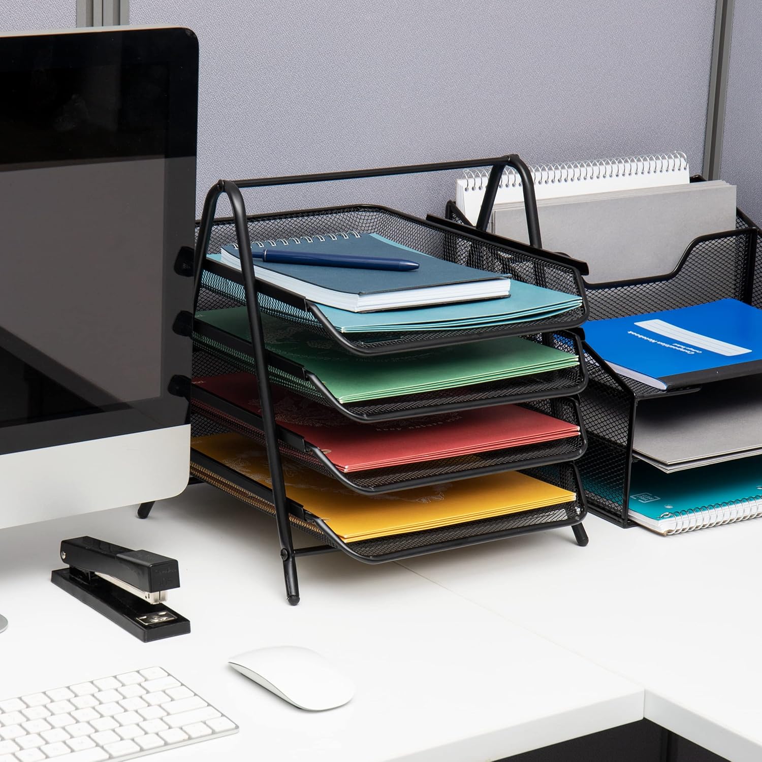 MIND READER 4-Tier Metal Mesh Paper Tray Desktop Organizer