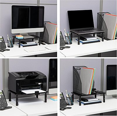 MIND READER Monitor Stand, Height Adjustable, Ventilated Laptop Riser, Metal, 14.5" L x 9.25" W x 4-5.5" H
