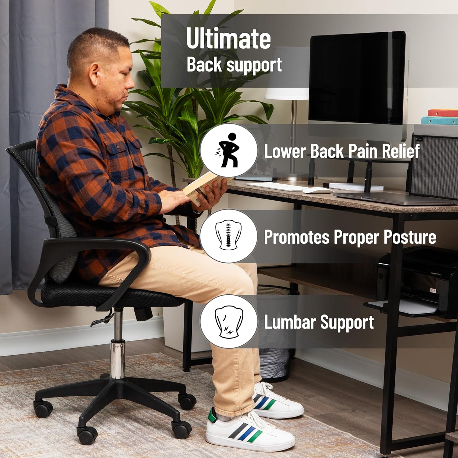 MIND READER Air-Cloud Lumbar Cushion, Memory Foam Back Support