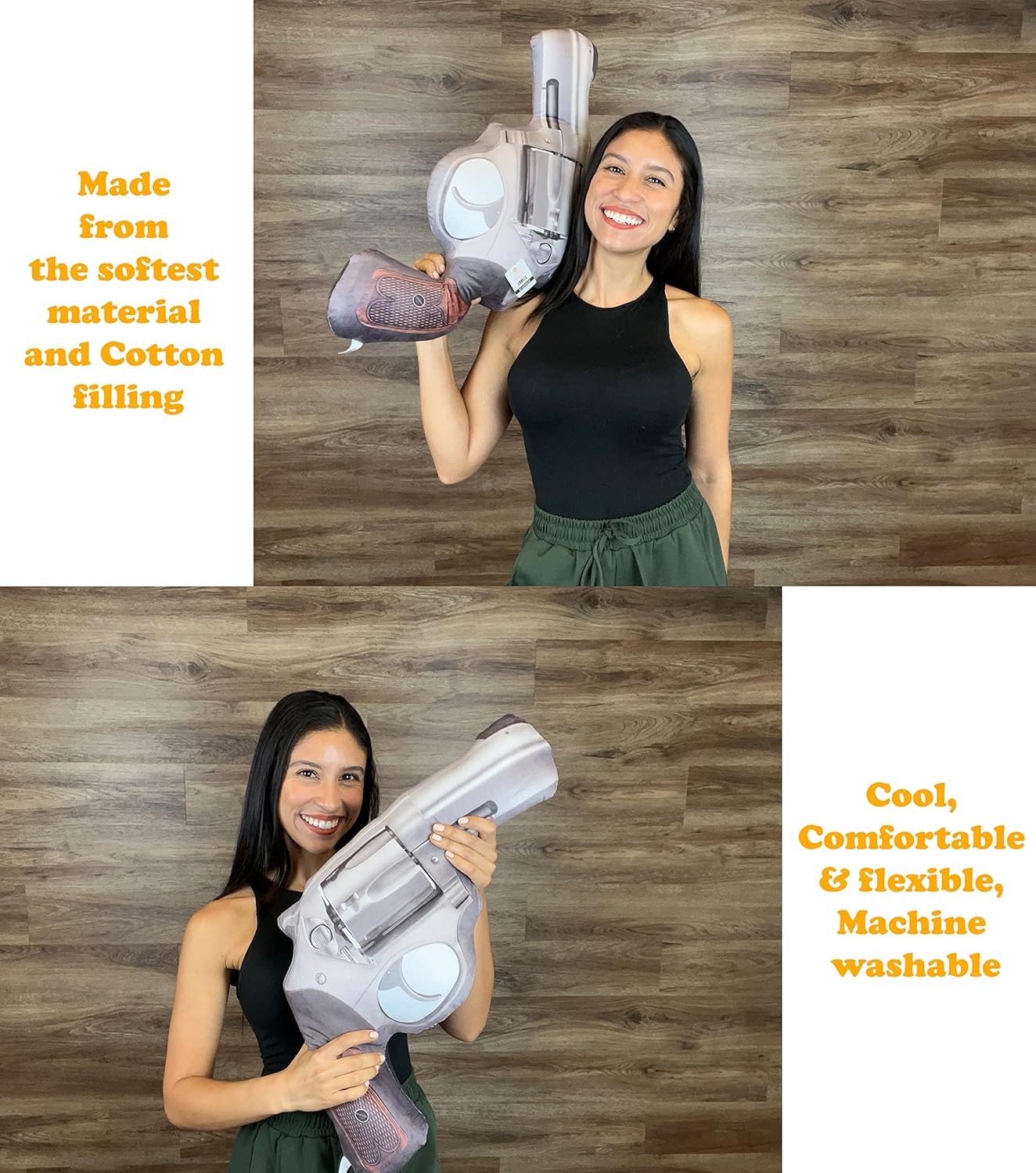 Caliber Gourmet Hug Soft Tactical Revolver Gun Cushion Pillow, Cotton, Plush Stuffed, Throw Pillow, Gun Lovers, Decorative