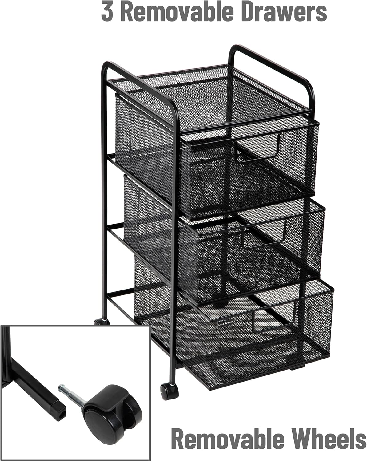 MIND READER Metal Mesh Rolling Storage Cart with Removable Drawers