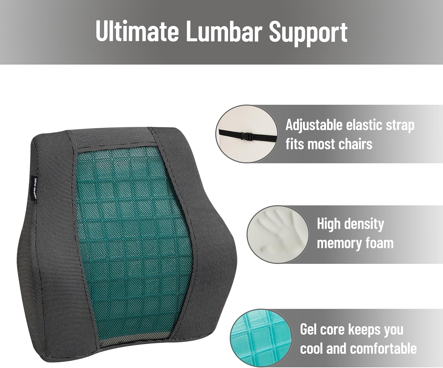 MIND READER Air-Cloud Lumbar Cushion, Memory Foam Back Support