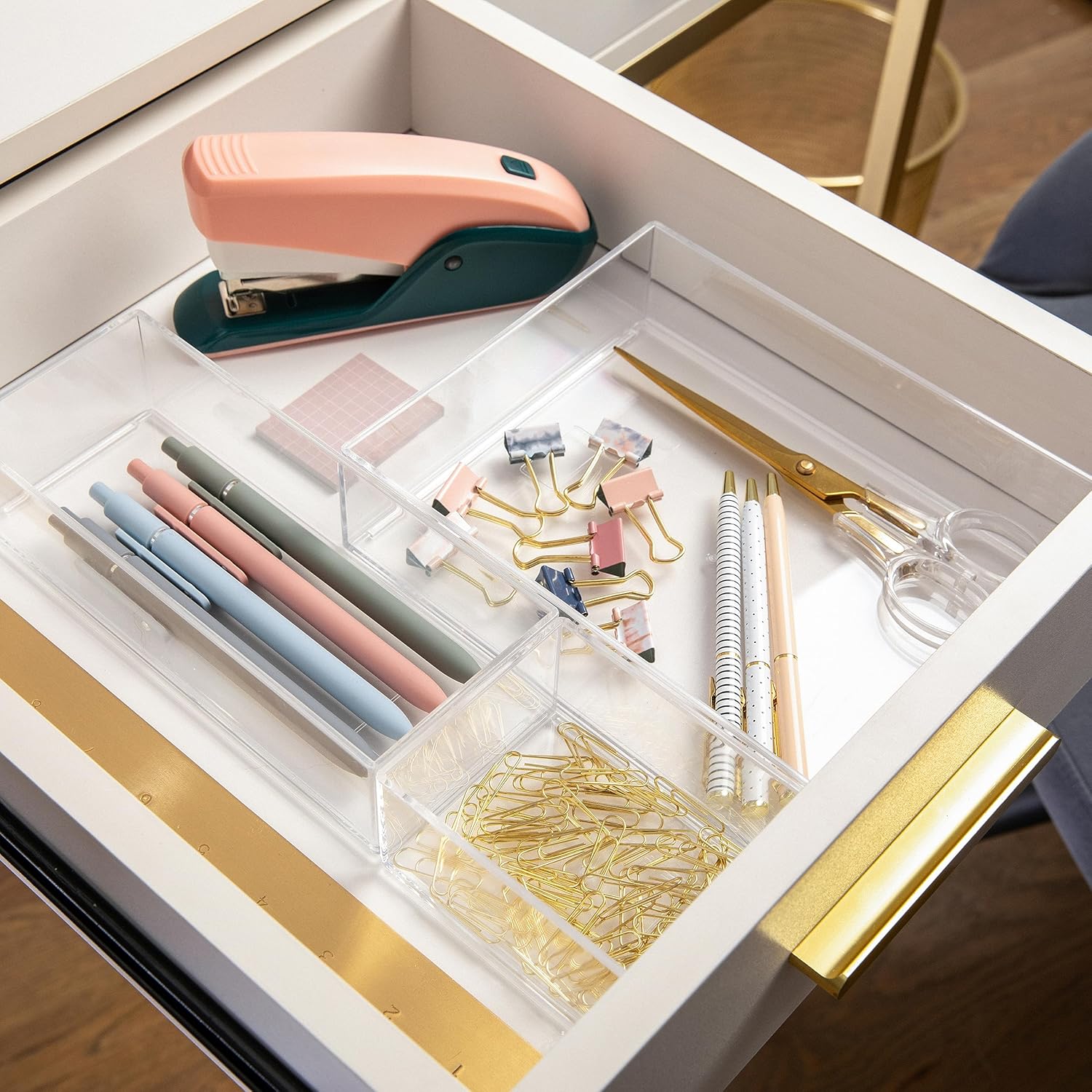 Martha Stewart Brody Stack & Slide Plastic Tray Desktop Organizer, Clear