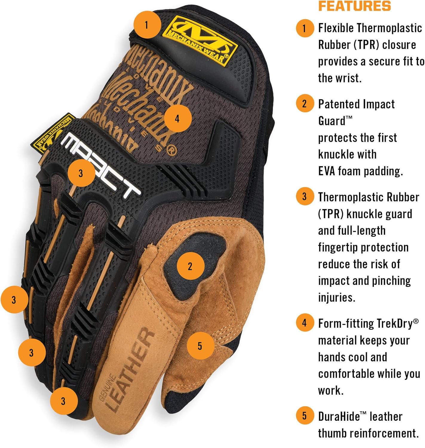 Mechanix Wear M-Pact Leather Gloves - Impact-Resistant Work Gloves
