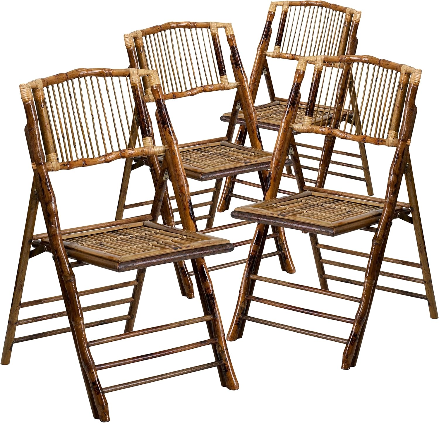Flash Furniture Folding Bohemian Bamboo Chairs with Curved Backs, Modern Bamboo Folding Dining Chairs