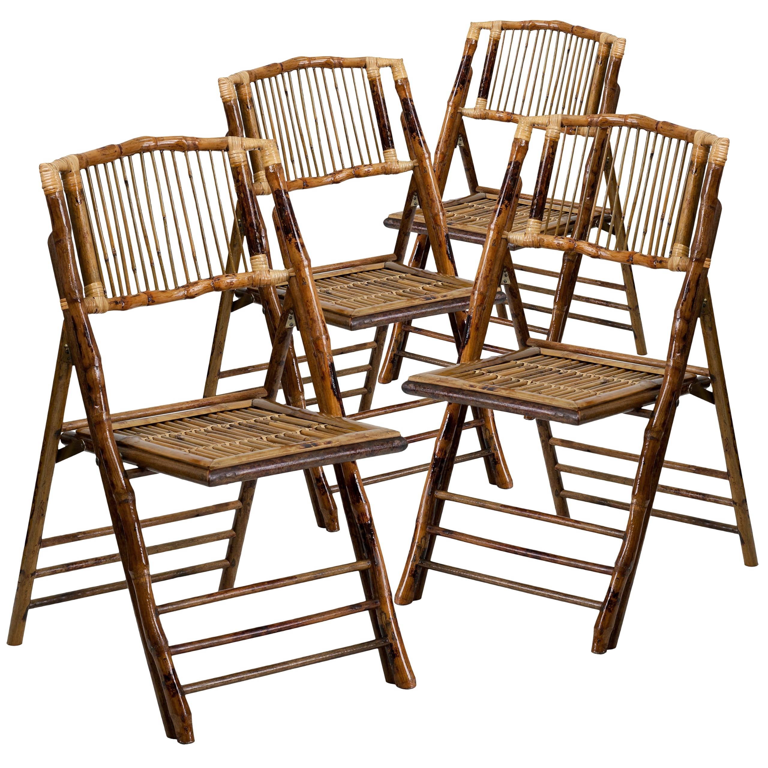 Flash Furniture Folding Bohemian Bamboo Chairs with Curved Backs, Modern Bamboo Folding Dining Chairs