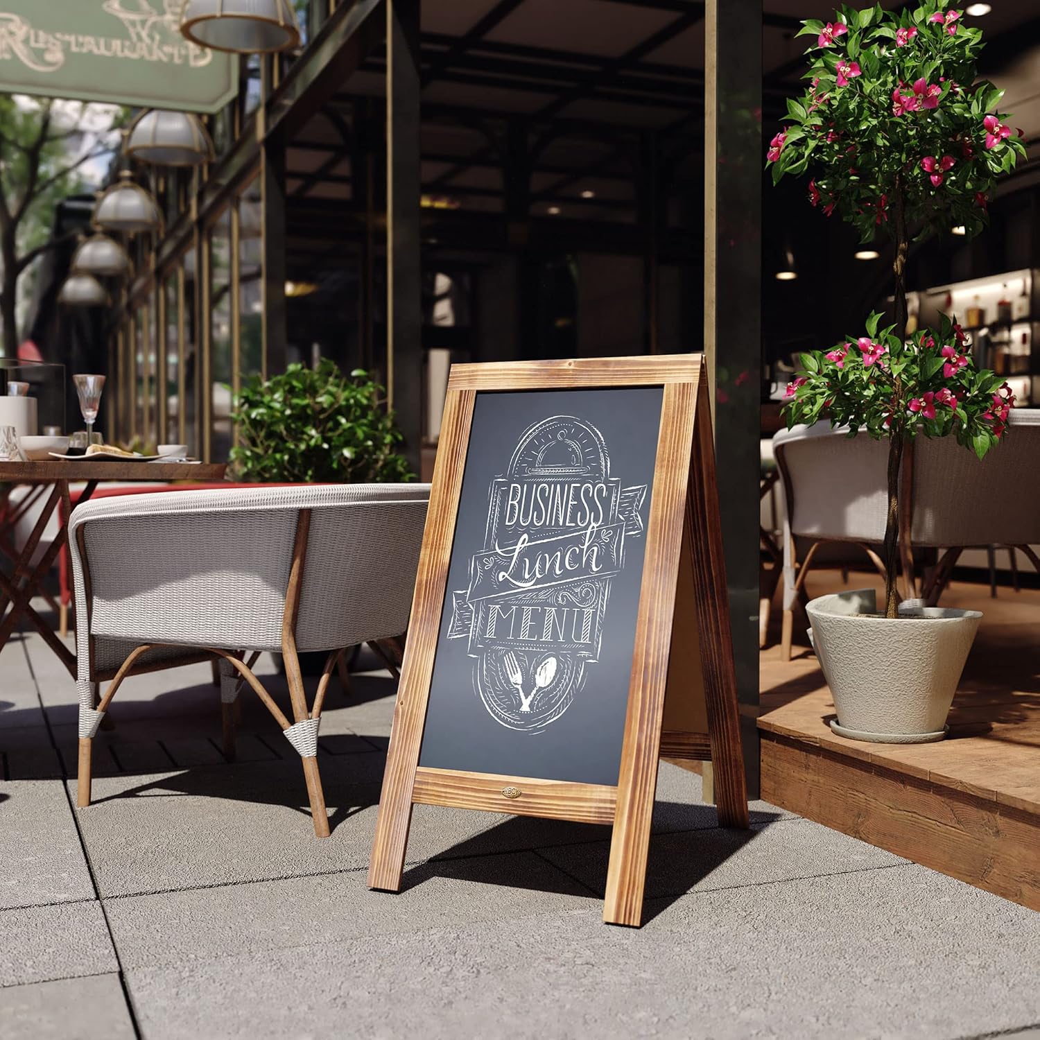 Flash Furniture Canterbury Magnetic Chalkboard Sign - Rustic Brown Wood Frame - 40" x 20"