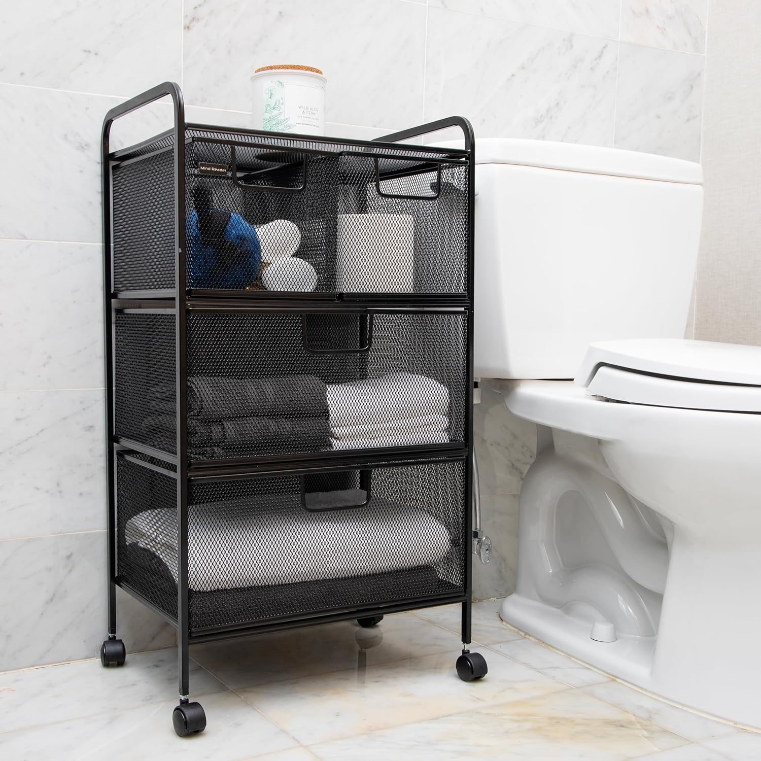 MIND READER Metal Mesh Rolling Storage Cart with Removable Drawers