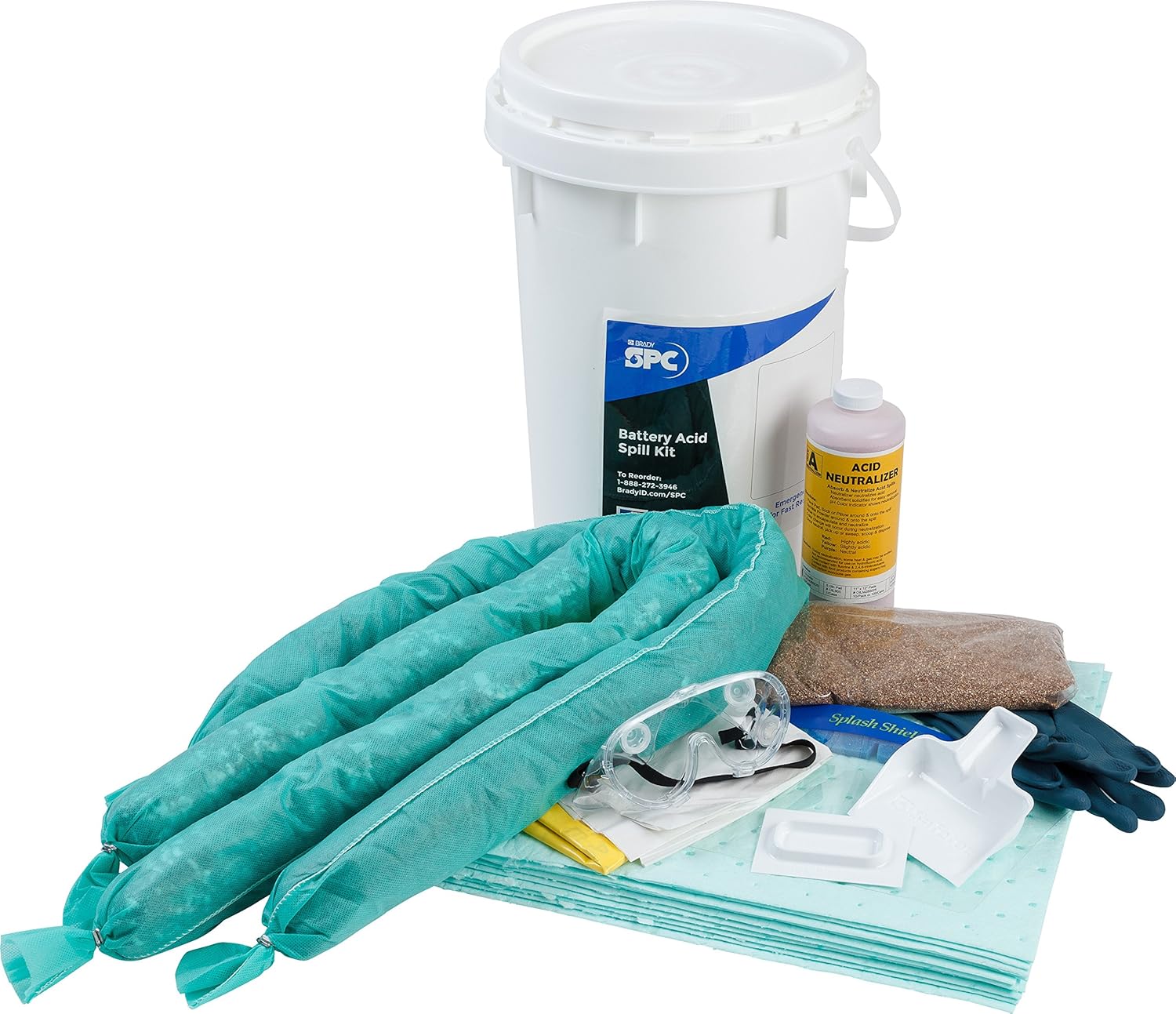 Brady Brday SPC SK-Batt Brady Battery Acid Spill Kit, 9 gal Absorbency, 18" Height, 14" Wide, 14" Length, White
