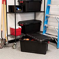 IRIS Weathertight Plastic Storage Containers With Latch Lids, 15 3/8in x 16in x 30in, Black, Case Of 4