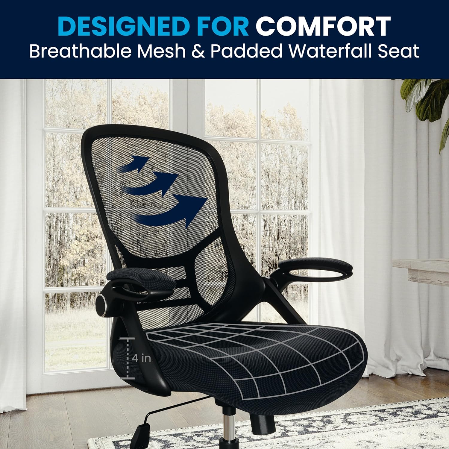 Flash Furniture Porter High-Back Mesh Ergonomic Swivel Office Chair with Adjustable Lumbar Support and Flip-Up Armrests
