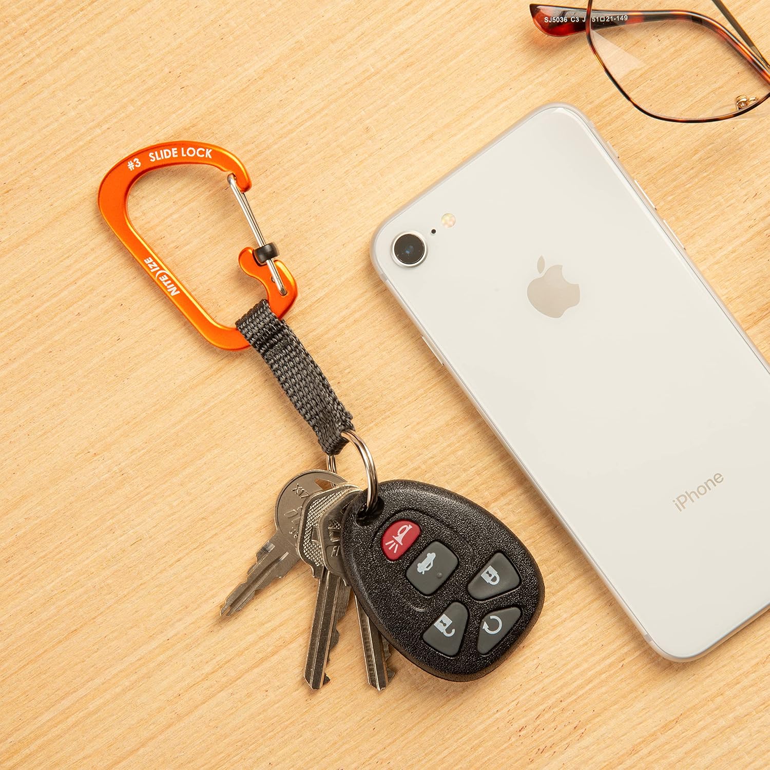 Nite Ize SlideLock Key Ring, Locking Carabiner Key Chain with Webbing