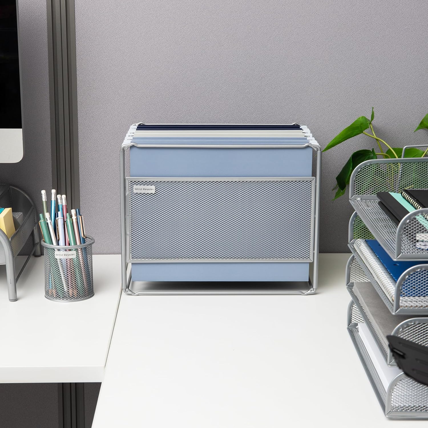 Mind Reader Hanging File Folder Organizer, Desktop Organizer, Metal Mesh, 13" L x 9.75" W x 10.25" H