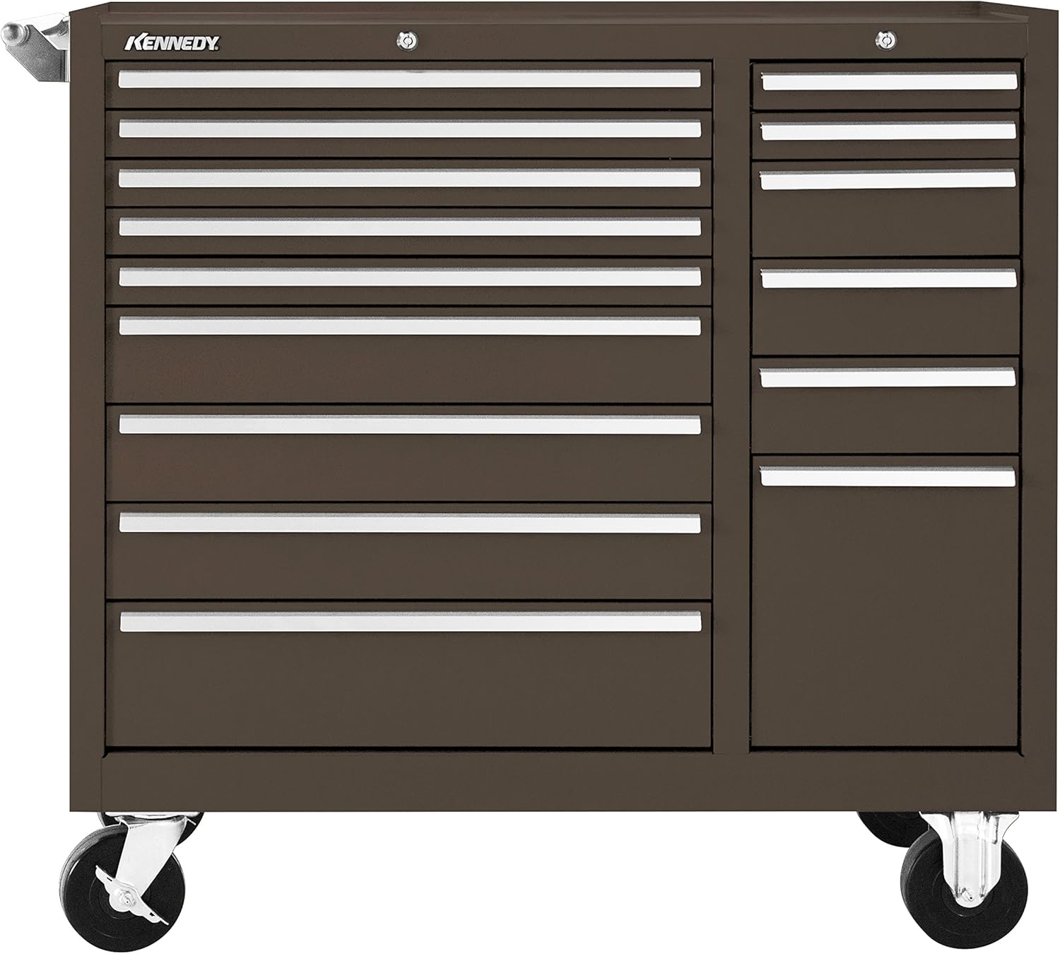 Kennedy Manufacturing 315XB 39" 15-Drawer Industrial Double-Bank Rolling Tool Cart with Cabinet and Chest, Brown
