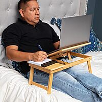 Mind Reader Lap Desk Laptop Stand, Bed Tray, Dorm Room, Folding Legs, Rayon From Bamboo, 19.75"L x 12"W x 8.25"H, Brown