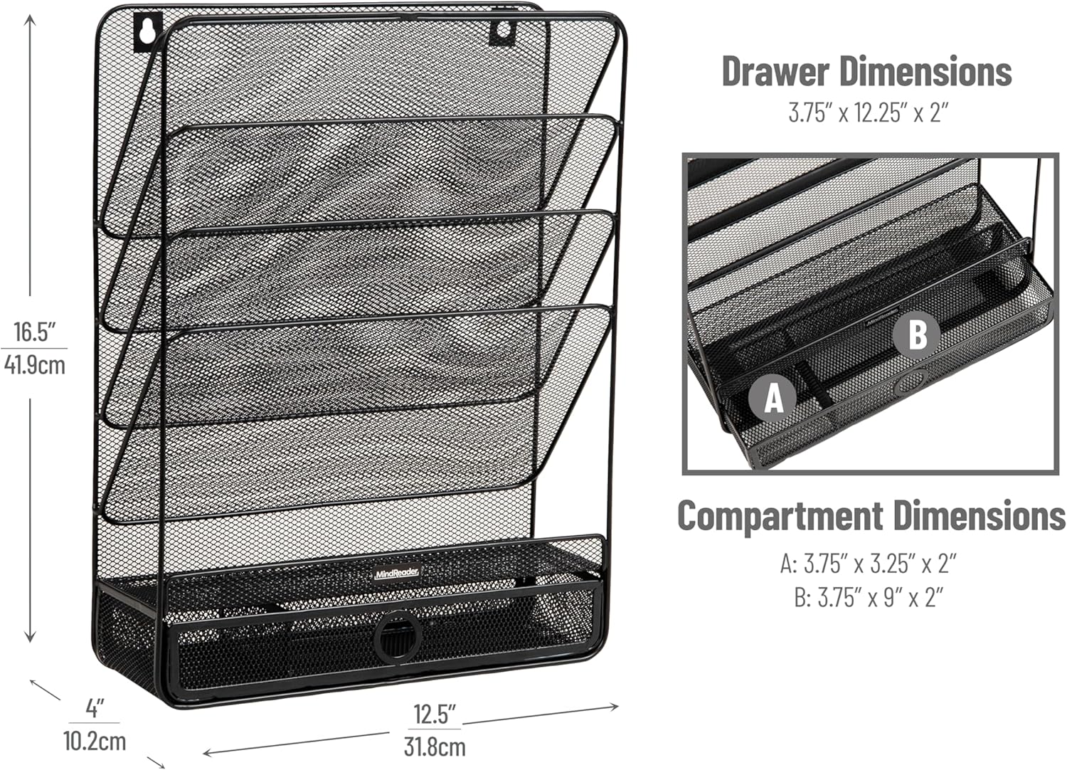 MIND READER 4-Tier Vertical File Organizer, Desktop & Wall Mount, Metal