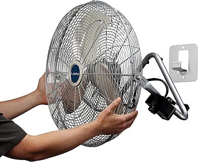 Lasko 20" Silver High Velocity Wall Mount Fan with Pivoting Head - 3 Speeds, Ideal Wall Mount Fan or Floor Fan for Home