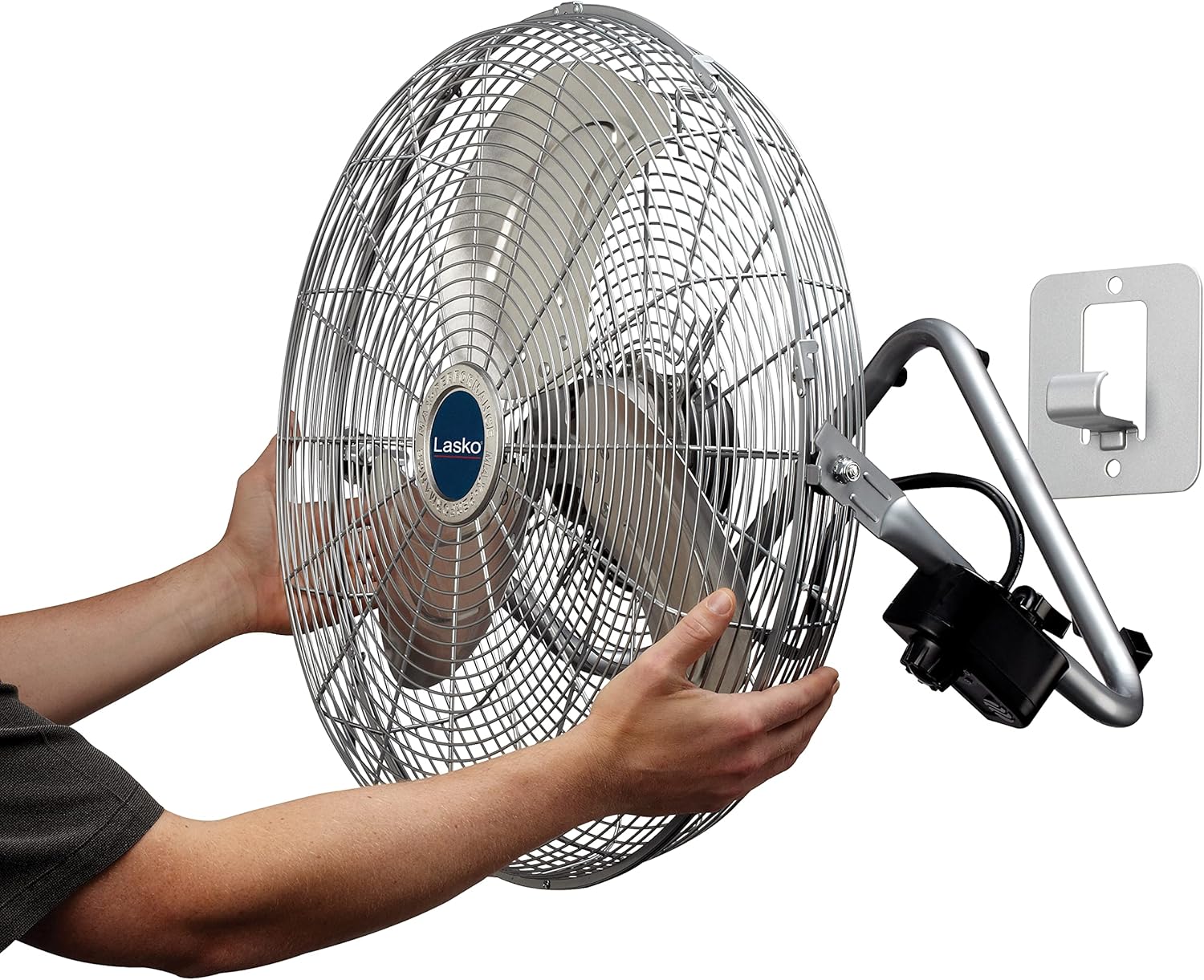 Lasko 20" Silver High Velocity Wall Mount Fan with Pivoting Head - 3 Speeds, Ideal Wall Mount Fan or Floor Fan for Home