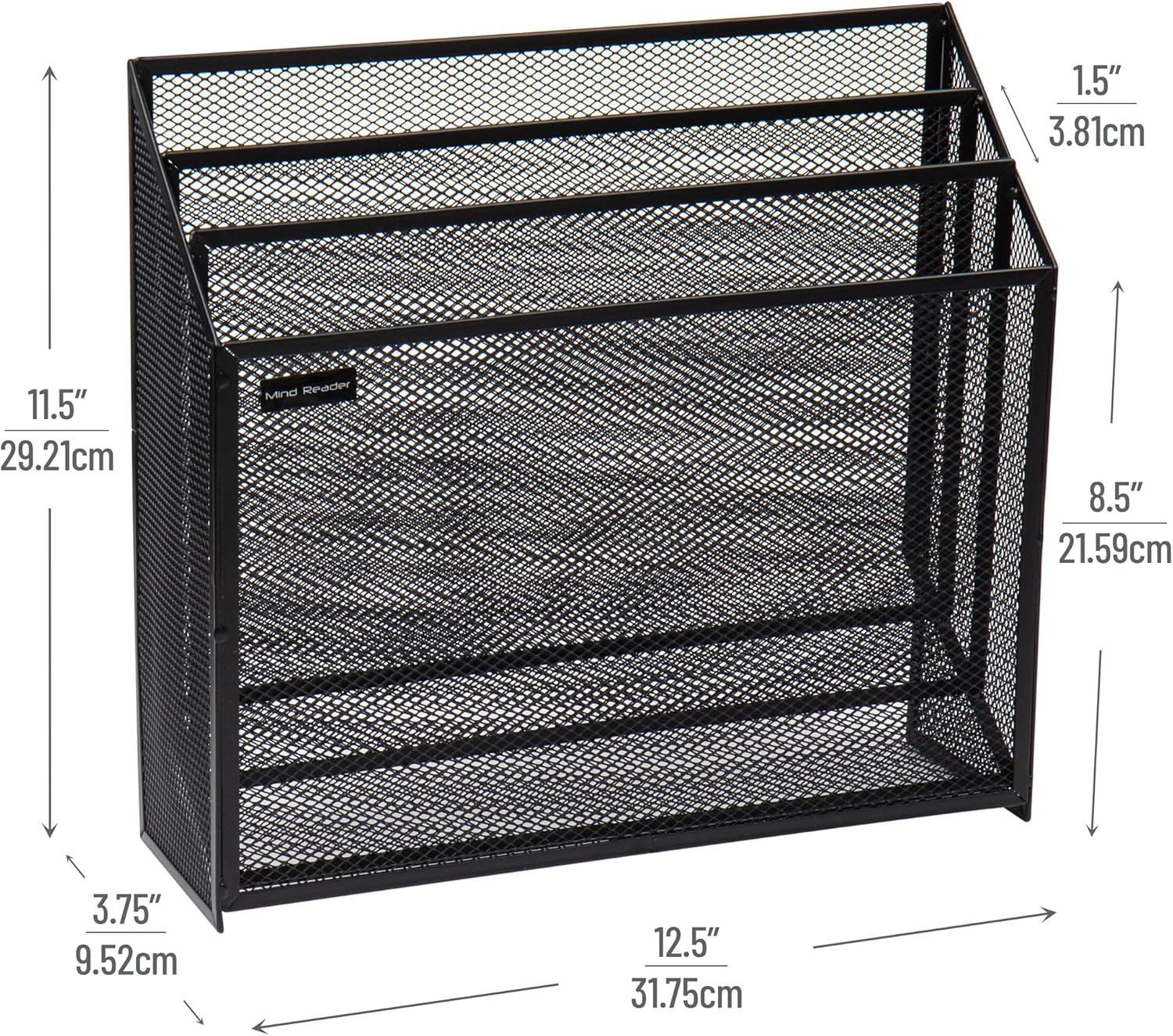 Mind Reader Vertical File Storage, Desktop Organizer, Workspace, Office, Metal Mesh, 12.5" L x 3.75" W x 11.5" H