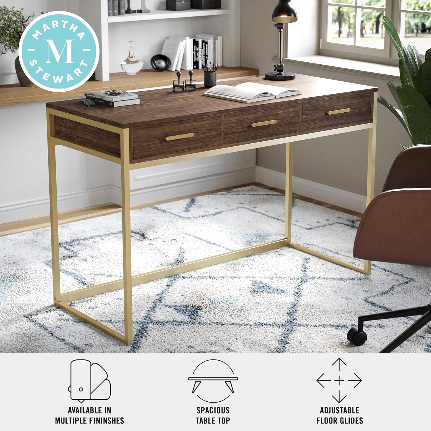 Martha Stewart Ollie Home Office Desk with 3 Drawers
