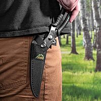 Outdoor Edge Game Shears - Spring Loaded with Serrated Edge and Bone-Breaking Notch for Quartering Birds, Small Game, and Fish with Nylon Belt Sheath
