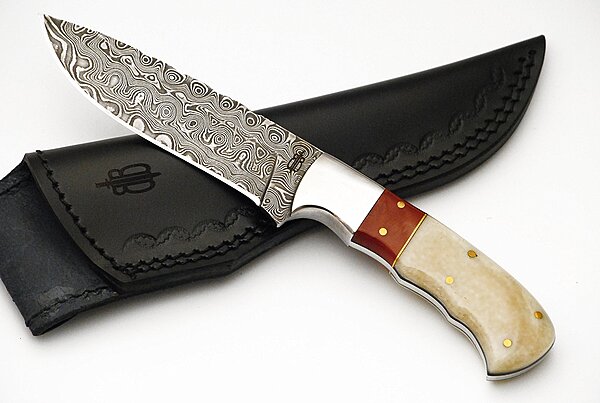 BucknBear Custom Handmade Damascus Fixed Blade Hunting Knife (Micarta & Bone Handle)