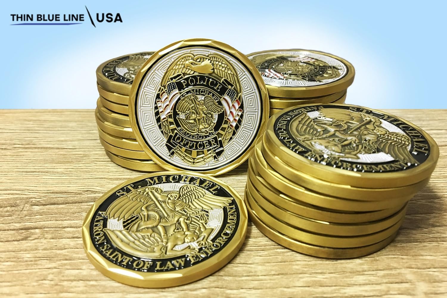Thin Blue Line Challenge Coin, Saint Michael