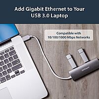 StarTech.com 3-Port USB Hub with Ethernet, 3x USB-A Ports, Gigabit Ethernet, USB 3.2 5Gbps, Bus-Powered, Portable Laptop Hub