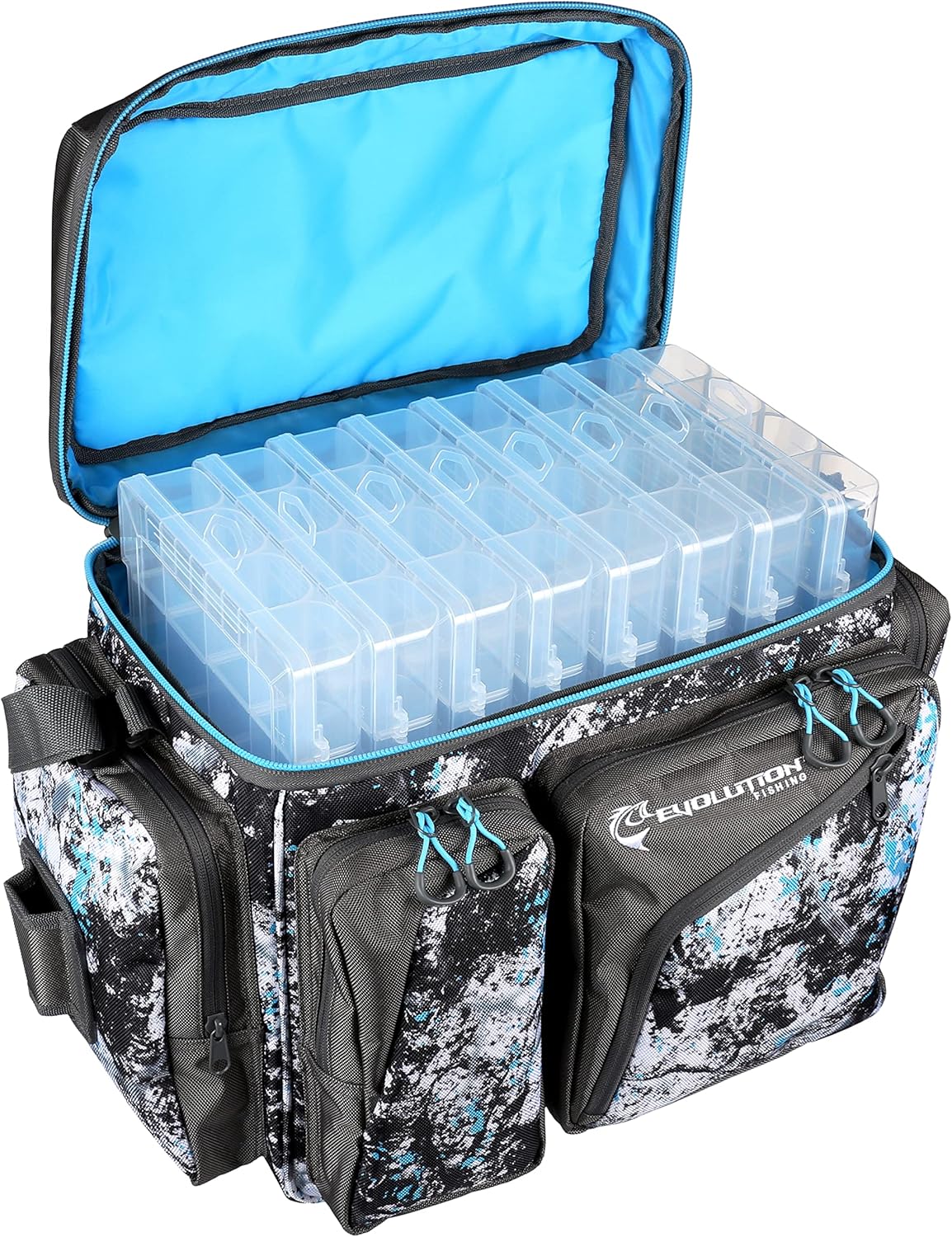 Evolution Fishing Largemouth XL 3700 Tackle Bag - 19" in, Water Camouflage, Outdoor Carry Bag w/ 3 Fishing Trays