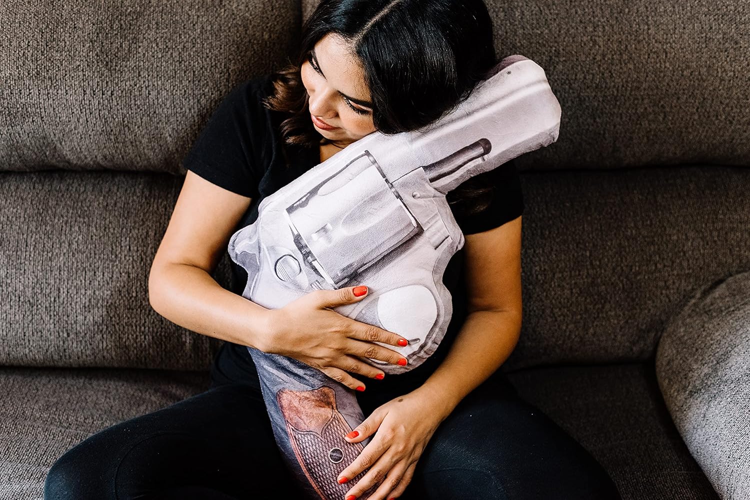Caliber Gourmet Hug Soft Tactical Revolver Gun Cushion Pillow, Cotton, Plush Stuffed, Throw Pillow, Gun Lovers, Decorative