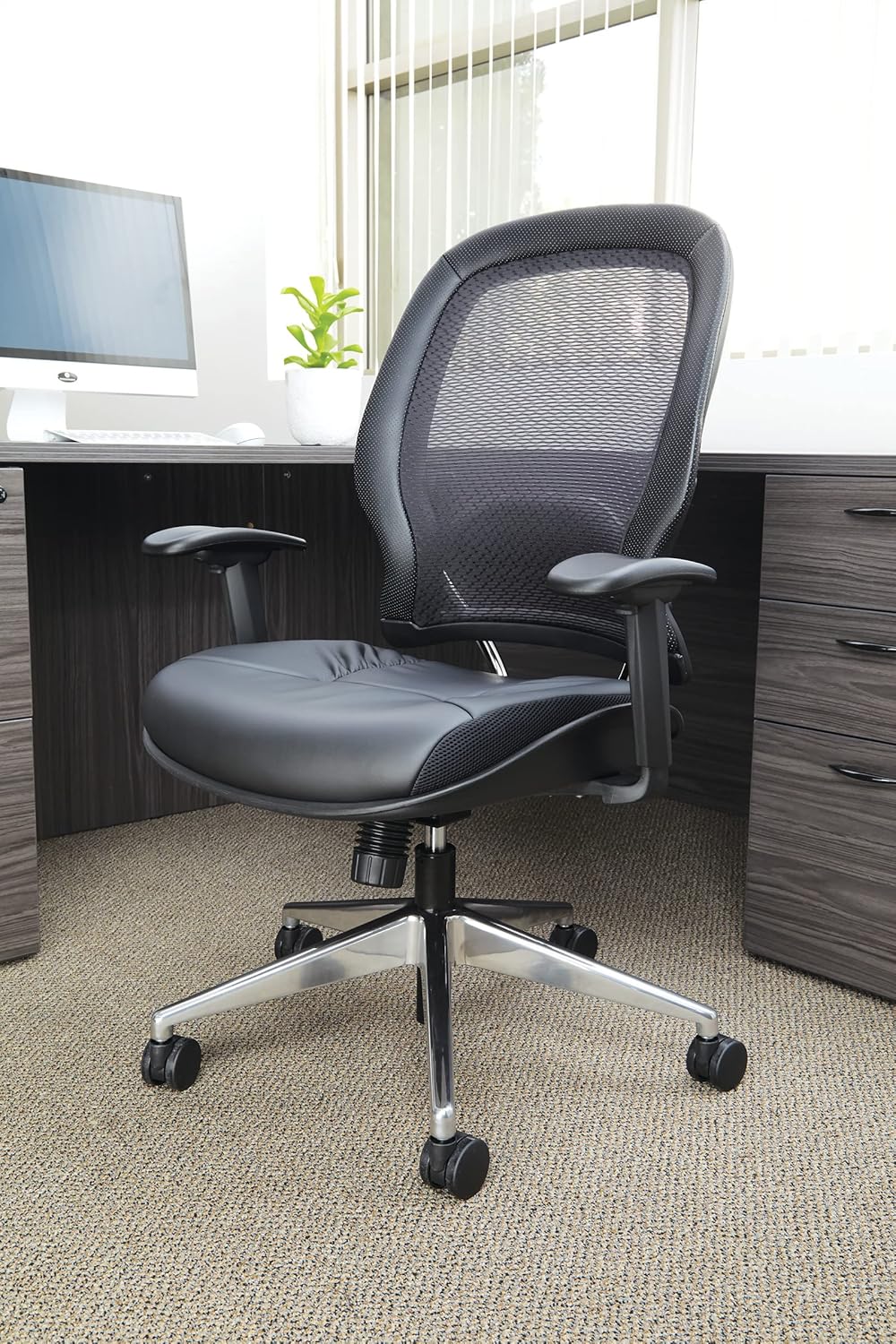 SPACE Seating Professional AirGrid Back and Eco Leather Seat and Trim, 2-to-1 Synchro Tilt Control
