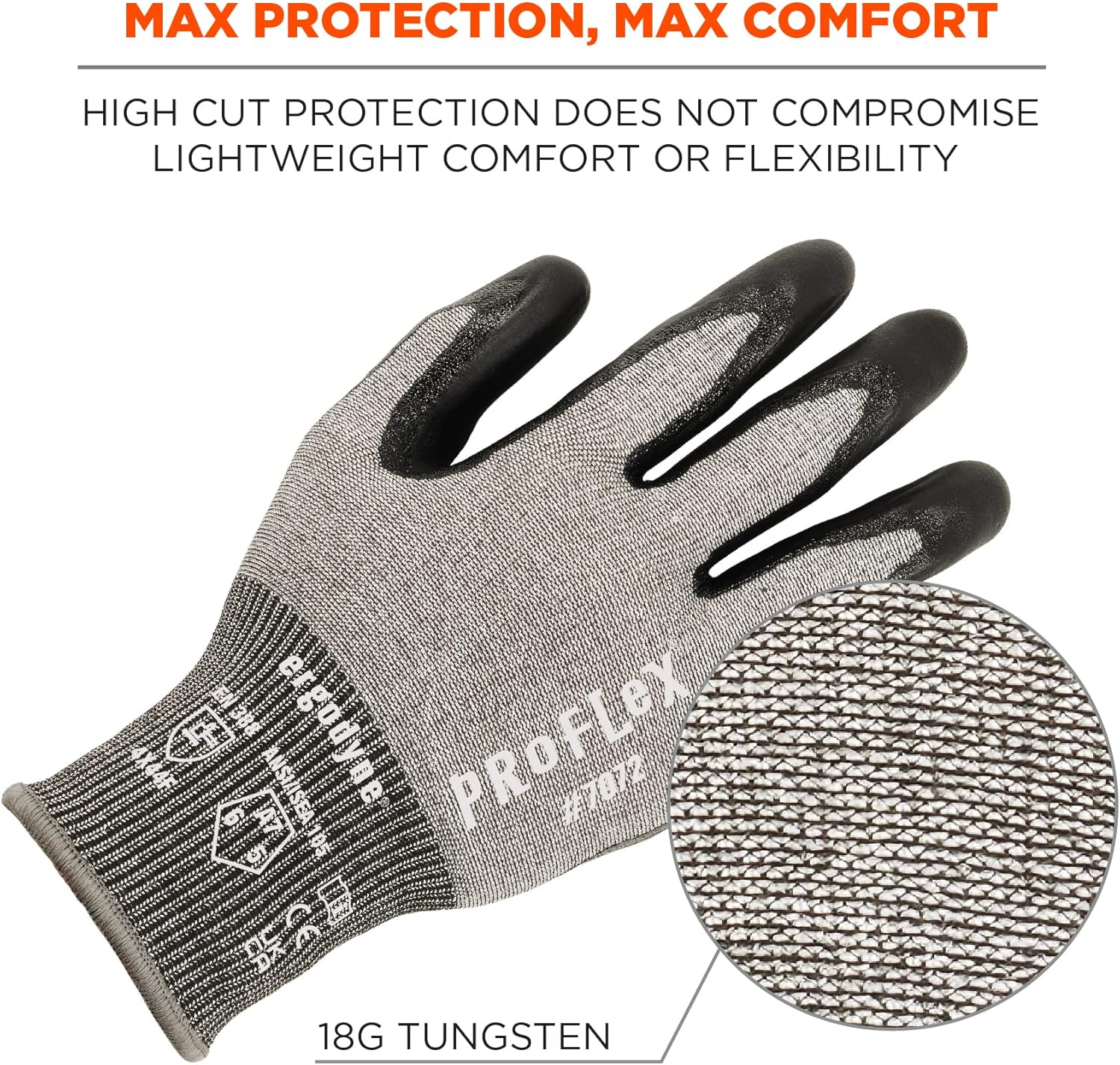 Ergodyne ProFlex 7072 Nitrile-Coated Cut-Resistant Gloves, Gray