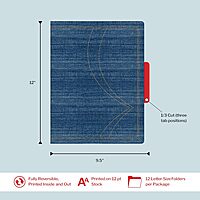 Barker Creek Designer File Folders Set of 12, Denim, Iconic Denim Pattern on The Outside, Vibrant Red on The Inside
