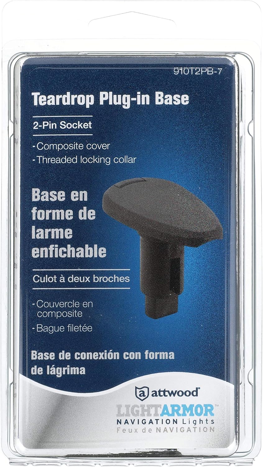 Attwood 910T2PB-7 LightArmor™ 910R Series Teardrop Plug-in Light Base — for All-Around Pole Light, 2-Pin