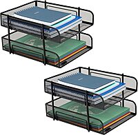 Mind Reader Paper Tray, Desk Organizer, Stackable, Storage, Office, Metal Mesh, 10.5" L x 13.25" W x 7.5" H, Set of 2, Black