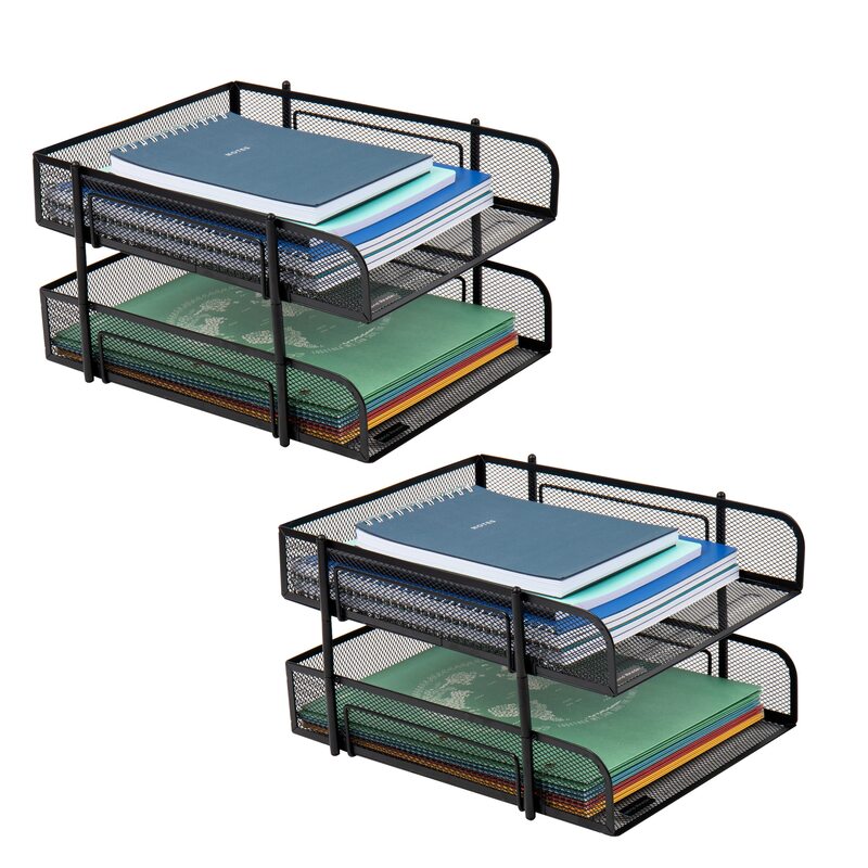 Mind Reader Paper Tray, Desk Organizer, Stackable, Storage, Office, Metal Mesh, 10.5" L x 13.25" W x 7.5" H, Set of 2, Black