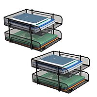 Mind Reader Paper Tray, Desk Organizer, Stackable, Storage, Office, Metal Mesh, 10.5" L x 13.25" W x 7.5" H, Set of 2, Black