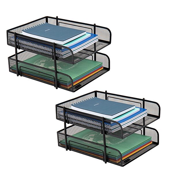 Mind Reader Paper Tray, Desk Organizer, Stackable, Storage, Office, Metal Mesh, 10.5" L x 13.25" W x 7.5" H, Set of 2, Black