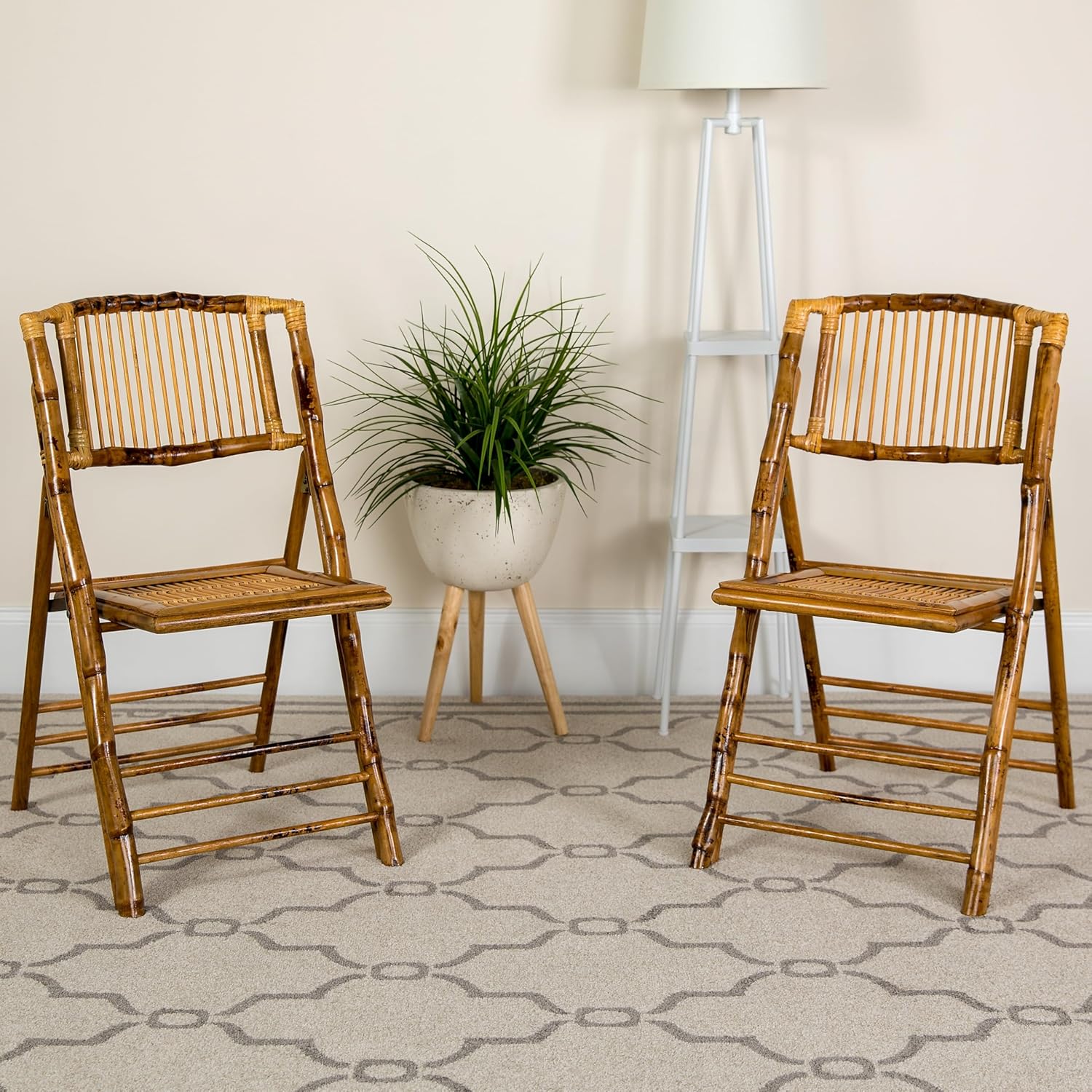 Flash Furniture Folding Bohemian Bamboo Chairs with Curved Backs, Modern Bamboo Folding Dining Chairs