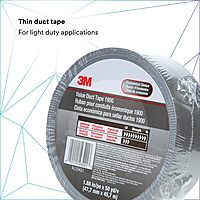 3M Value Duct Tape 1900, Silver Color, Thin Duct Tape, High Tack Adhesive, Moisture Resistant, 1.88 in x 50 yd, 5.8 mil