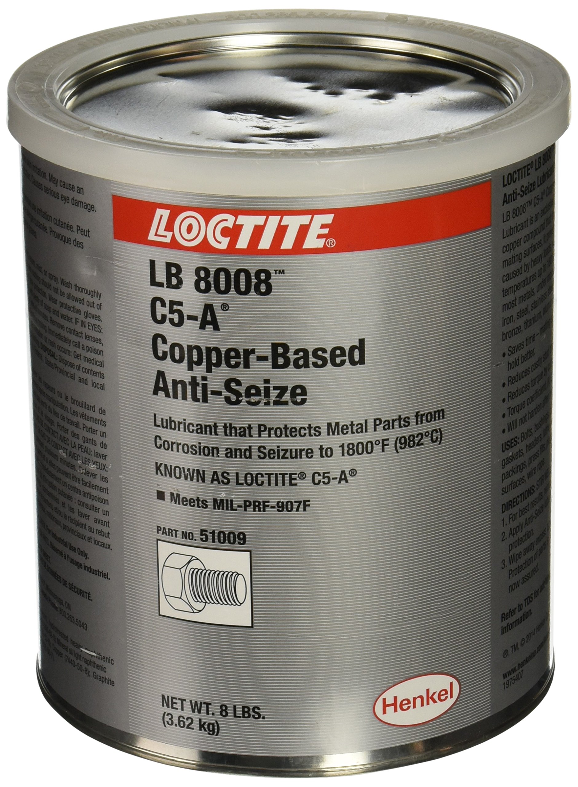 Loctite 51009 Copper LB 8008 C5-A Anti-Seize Lubricant, -20 Degree F Lower Temperature Rating to 1800 Degree F Upper