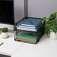 Mind Reader Stackable Paper Tray, Desktop Organizer, File Storage, Office, Metal Mesh, 10.5" L x 13.25" W x 7.5" H, 2 Pcs, Black