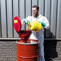 Justrite 2.6 Gallon Drum Funnel for Flammables with Emergency-Fusing Self-Closing Cover, Flame Arrester