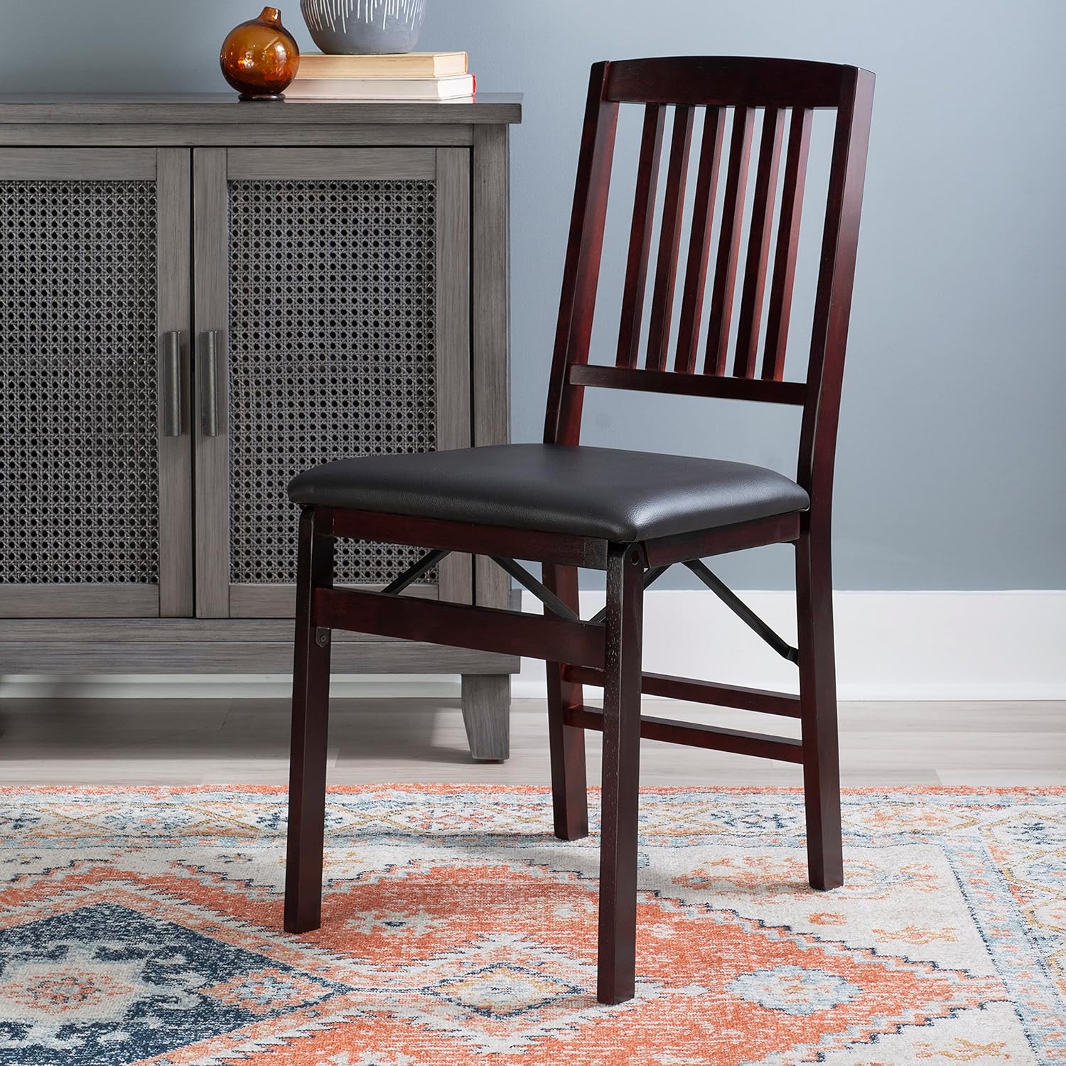 Linon Triena Mission Back Set of 2 Folding Chair, 17" w x 20" d x 36" h, Brown