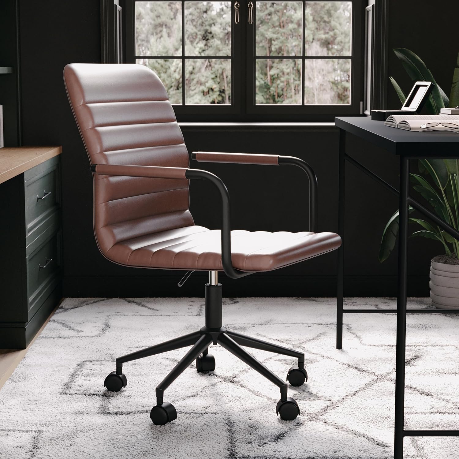 Martha Stewart Taytum Swivel Task Chair with Armrests for Home Office