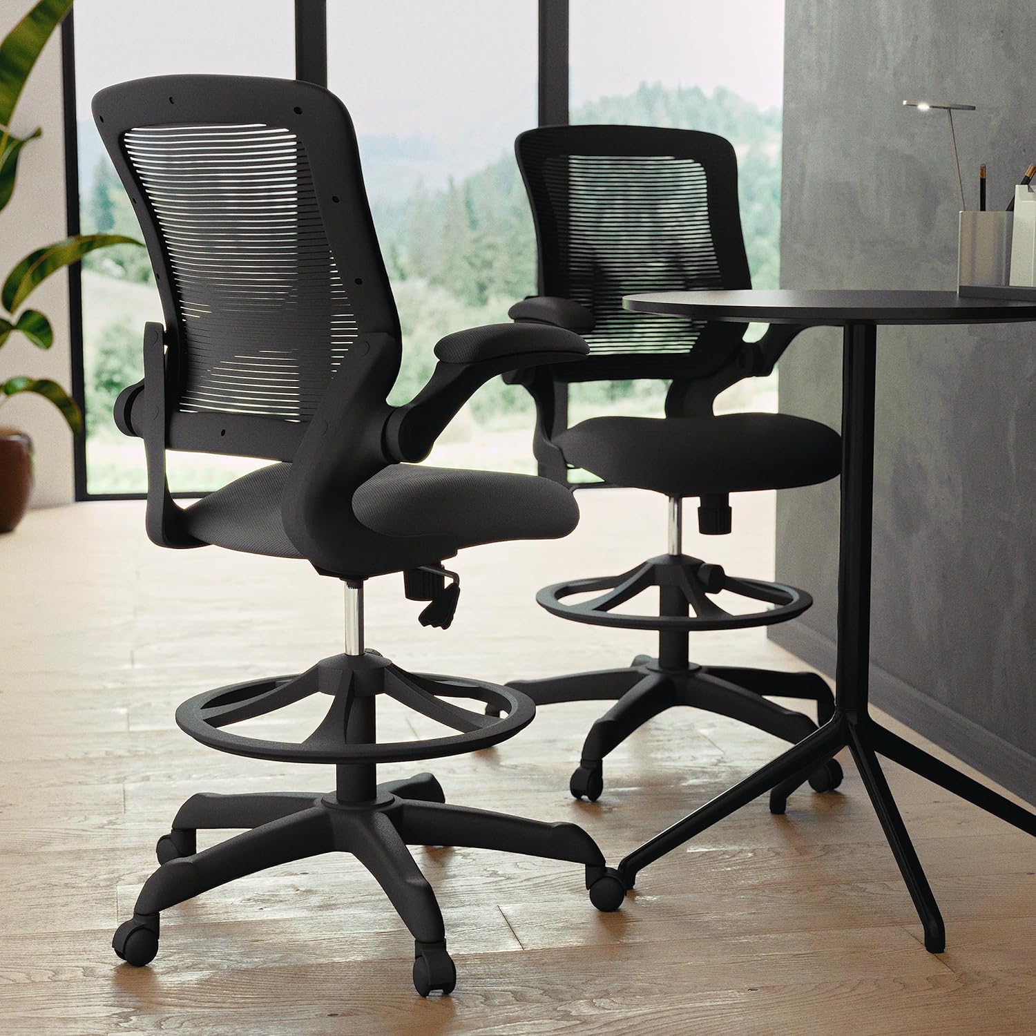 Flash Furniture Kale Mid-Back Swivel Office Chair with Adjustable Foot Ring, Lumbar Support, and Seat Height