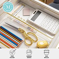 Martha Stewart Kerry Plastic Stackable Office Desk Drawer Organizers with Gold Trim