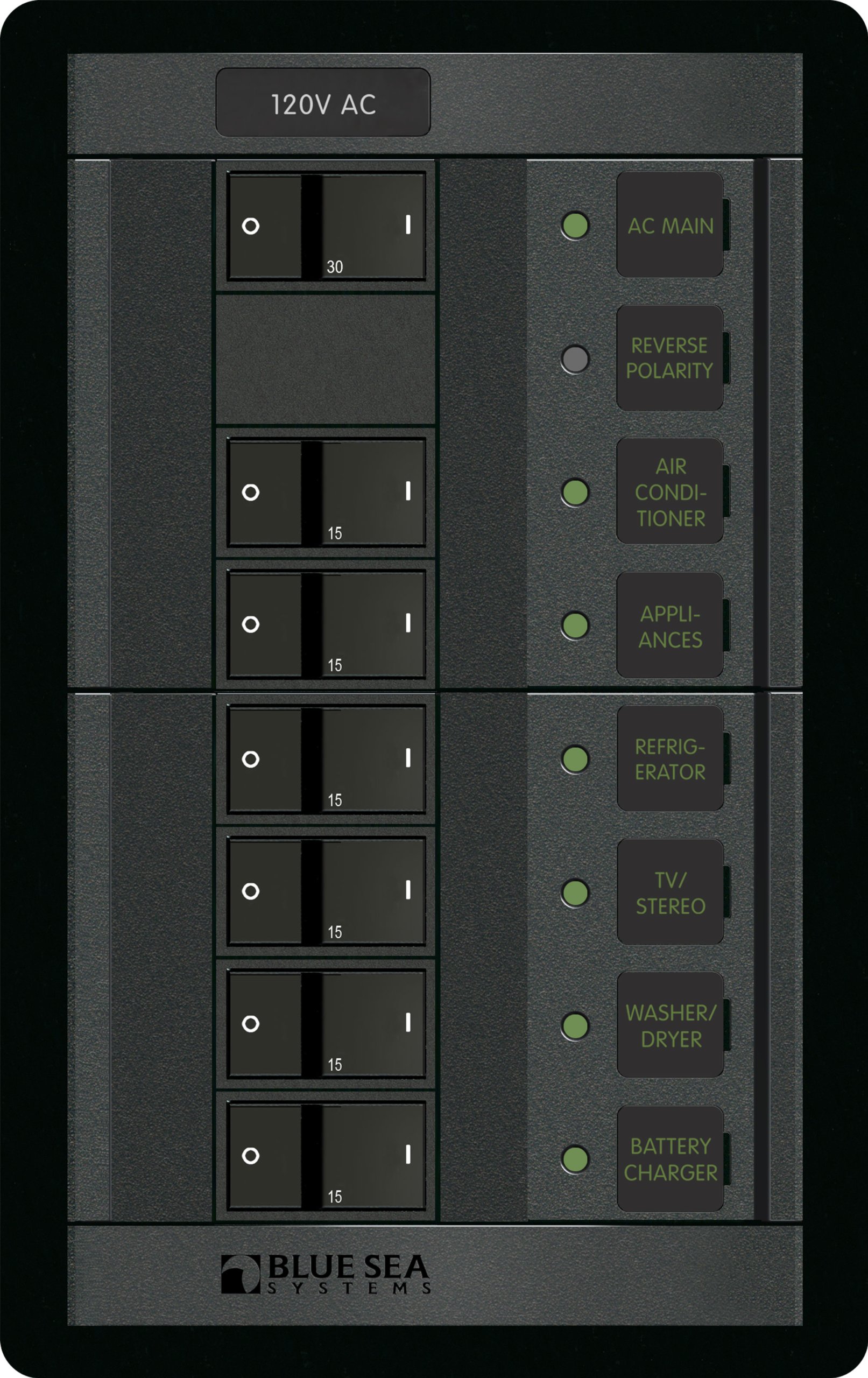 Blue Sea Systems 1202 120V AC Main + 6 Positions - Vertical