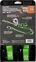 KEEPER Chrome Ratchet Tie-Downs with J-Hooks, Bright Green Webbing, 2-Pack