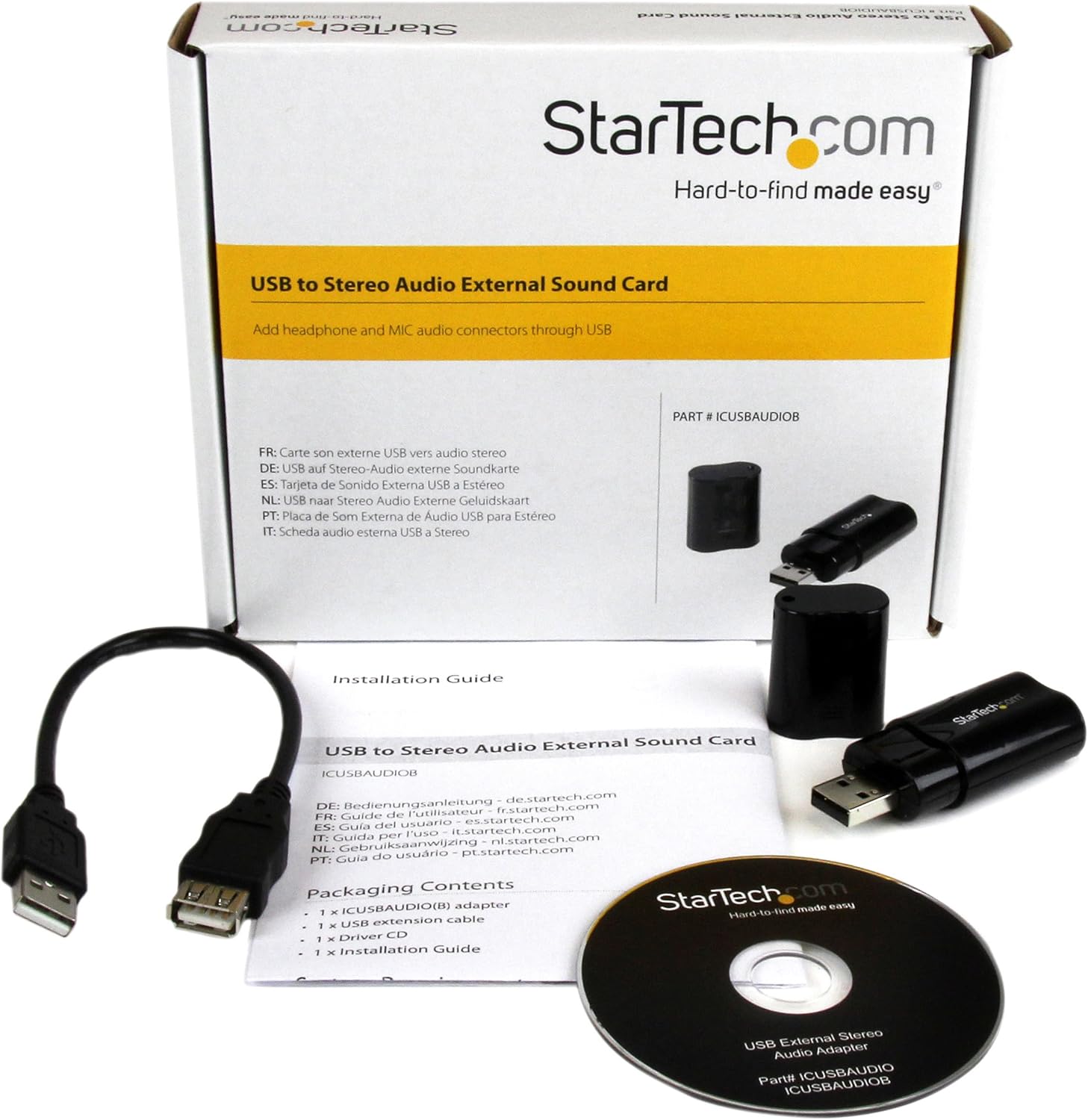 StarTech.com USB Sound Card - 3.5mm Audio Adapter - External Sound Card - Black - External Sound Card, TAA (ICUSBAUDIOB)